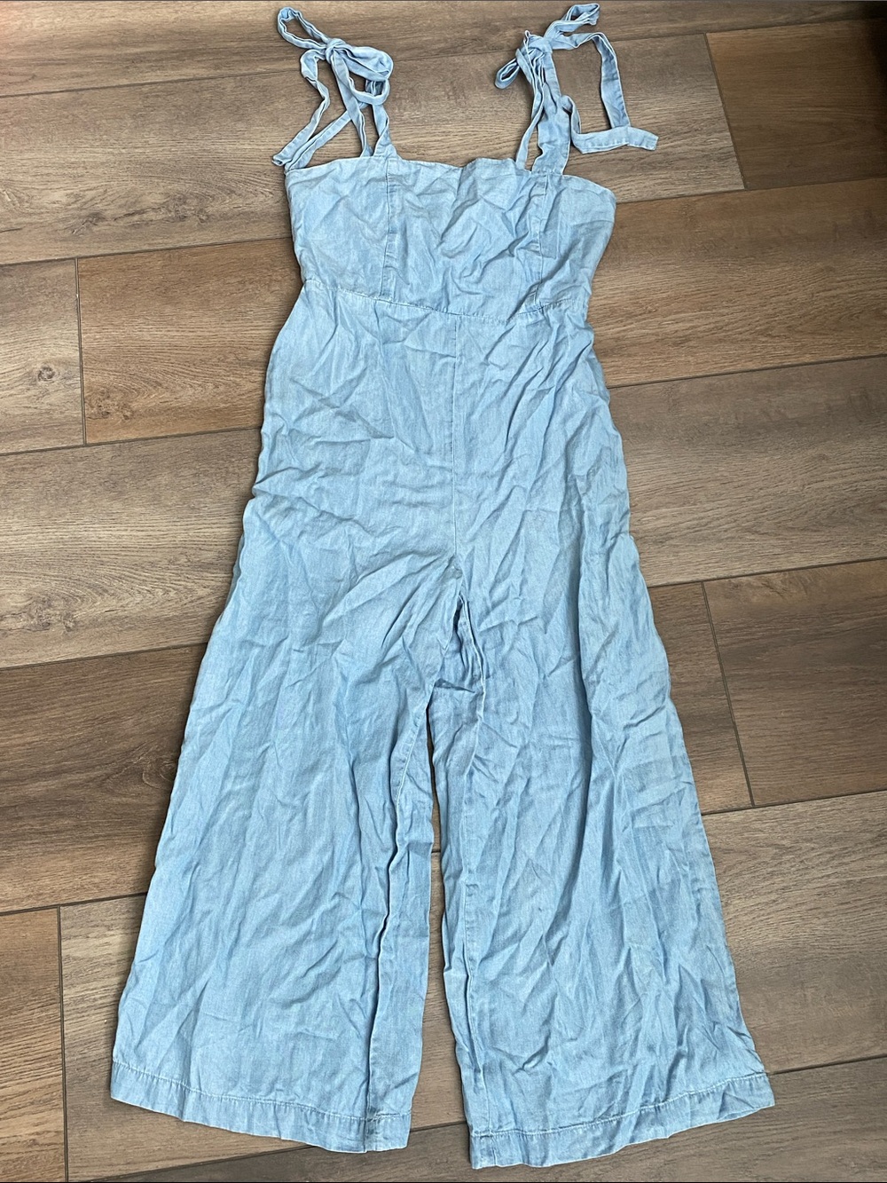 Forever 21 Light Blue Tie-Shoulder Wide-Leg Jumpsuit
